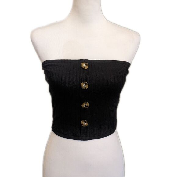 SweatyRocks black ribbed tube top, cotton blend, four buttons, size small - Picture 1 of 9